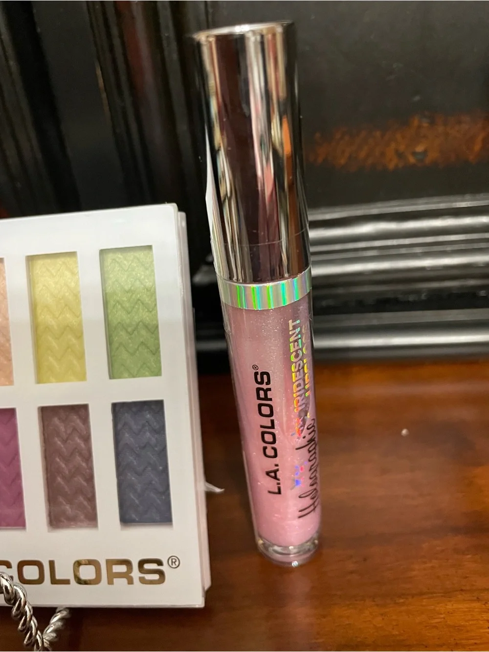 L.A. COLORS 16-Color Shimmer Eyeshadow Palette — and pink lip gloss new